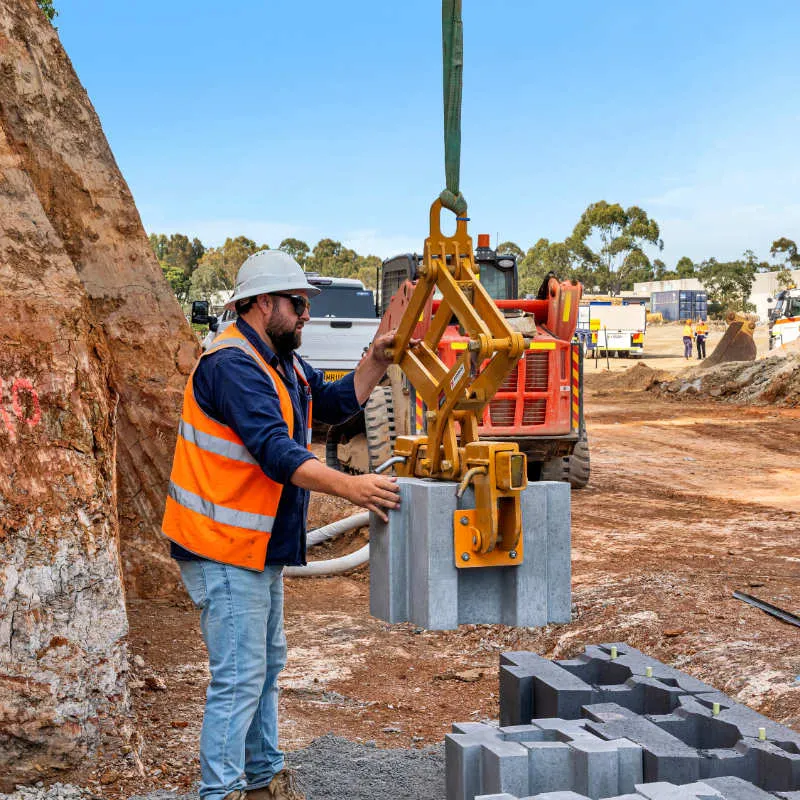 UCBC crew at work on a retaining wall site