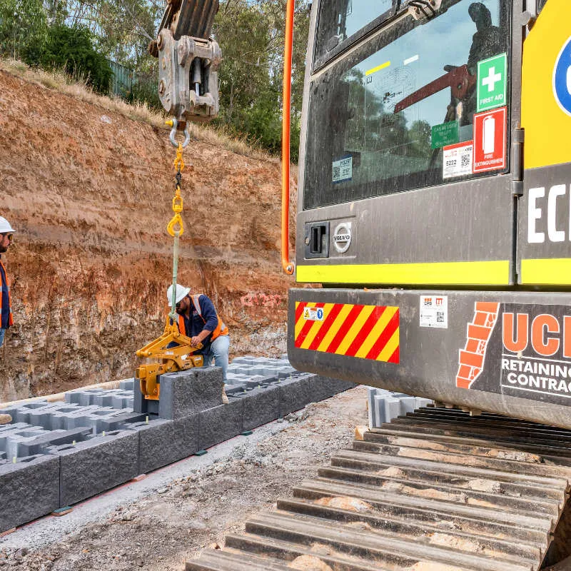 UCBC crew at work on a retaining wall site
