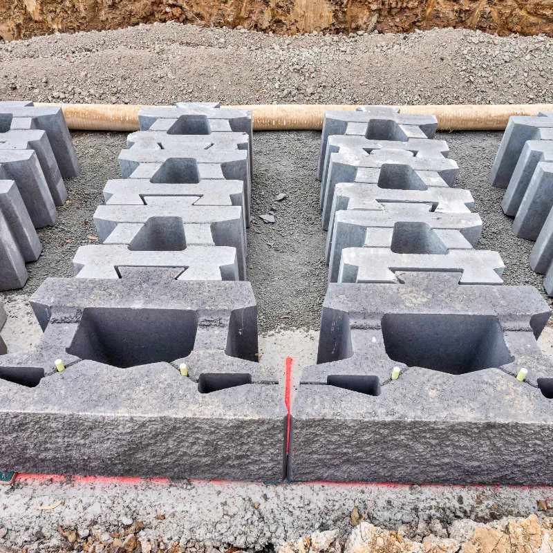 Keymass precast block placed by a UCBC excavator with a block grab