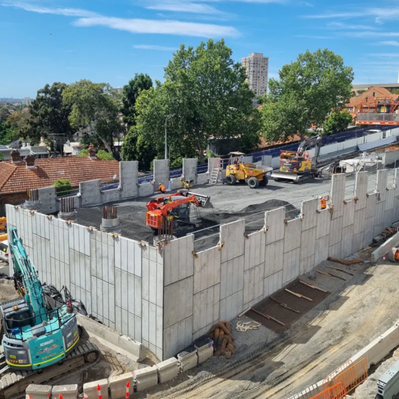 Precast concrete retaining wall units on a UCBC site