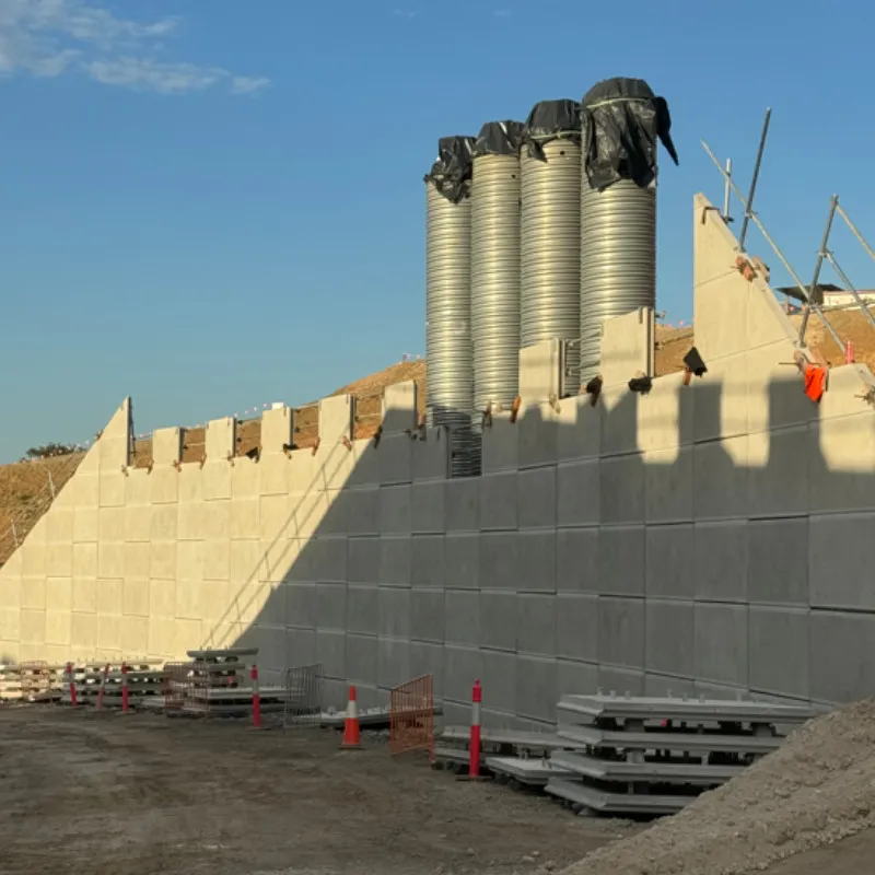 Precast concrete retaining wall units on a UCBC site