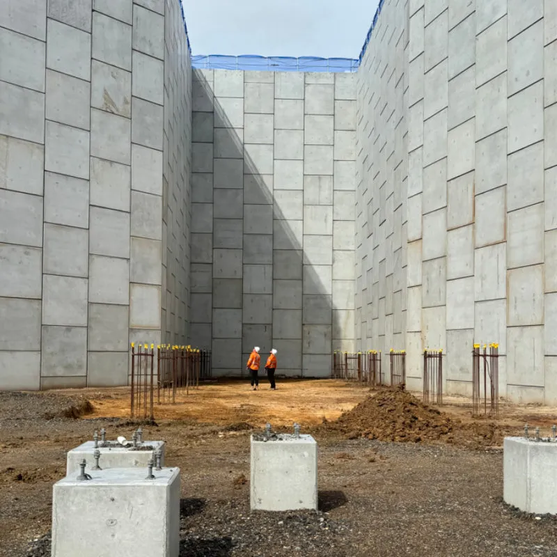 Precast concrete retaining wall units on a UCBC site