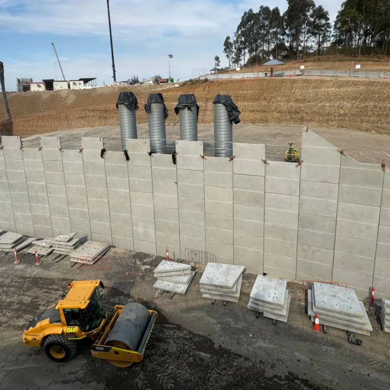 Precast concrete retaining wall units on a UCBC site