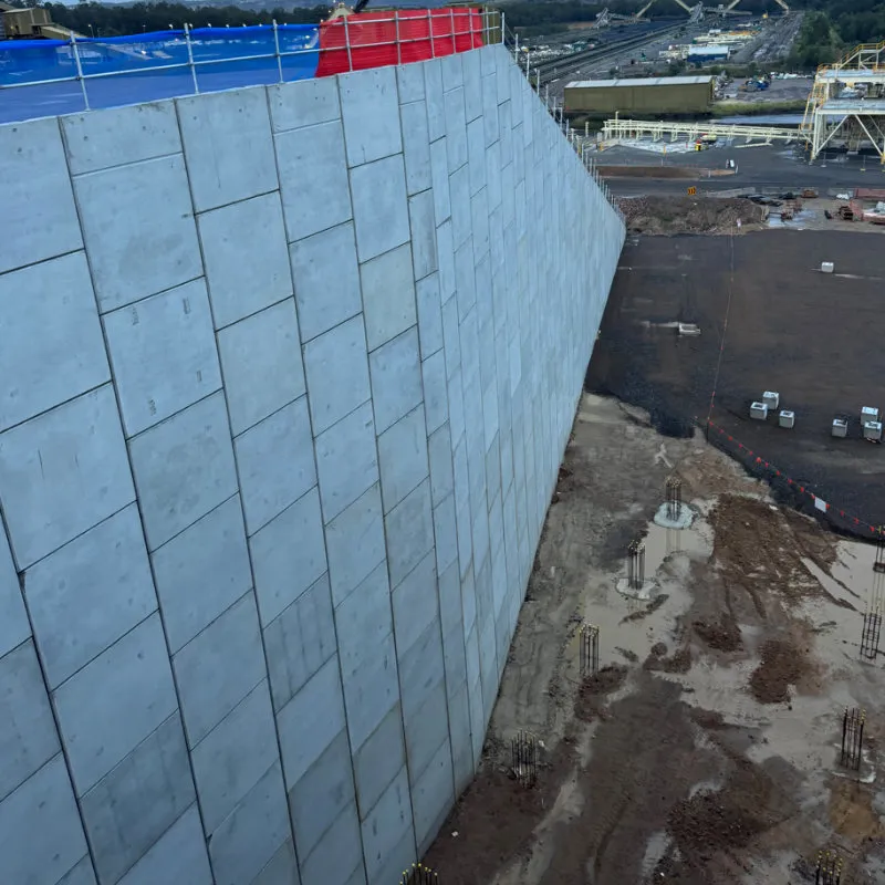 Precast concrete retaining wall units on a UCBC site